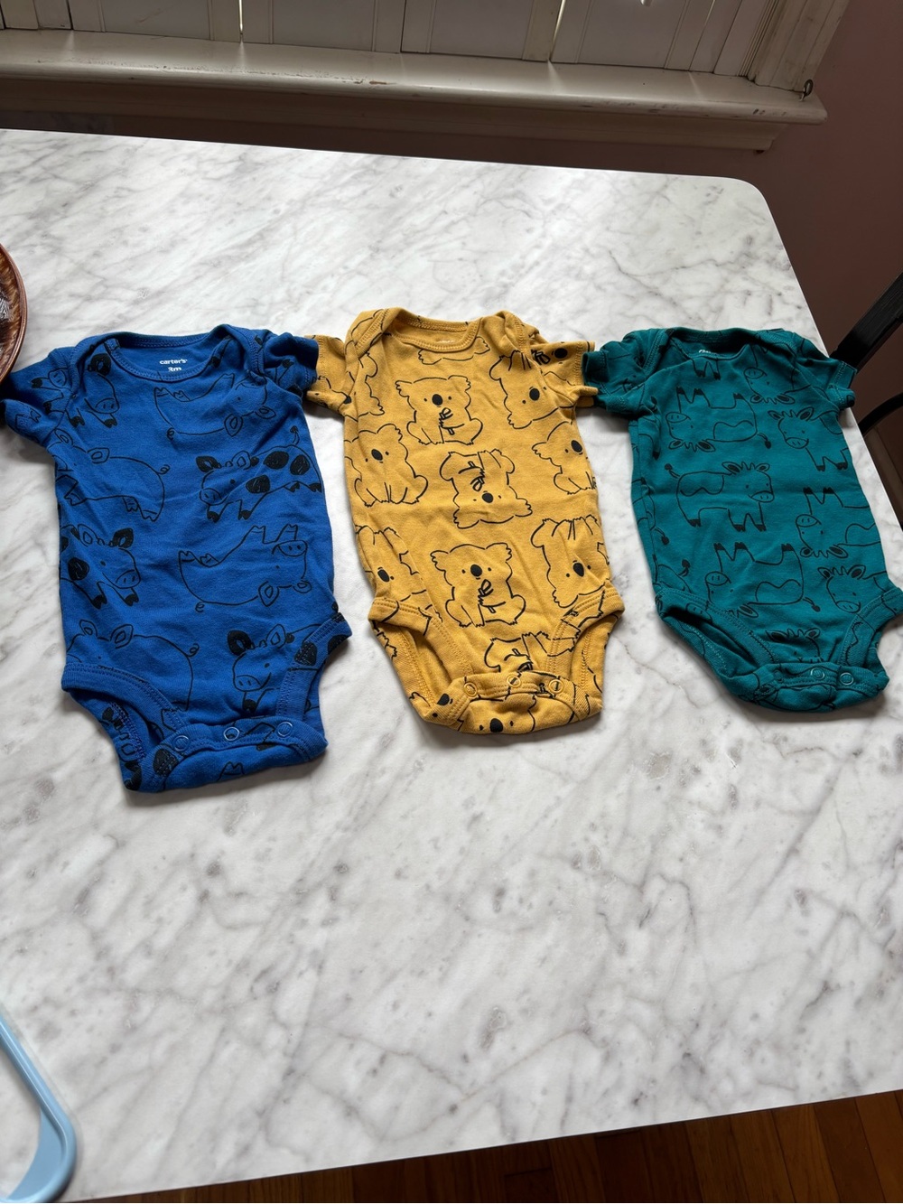 Carters 3m Baby Onesie’s-Animal Trio